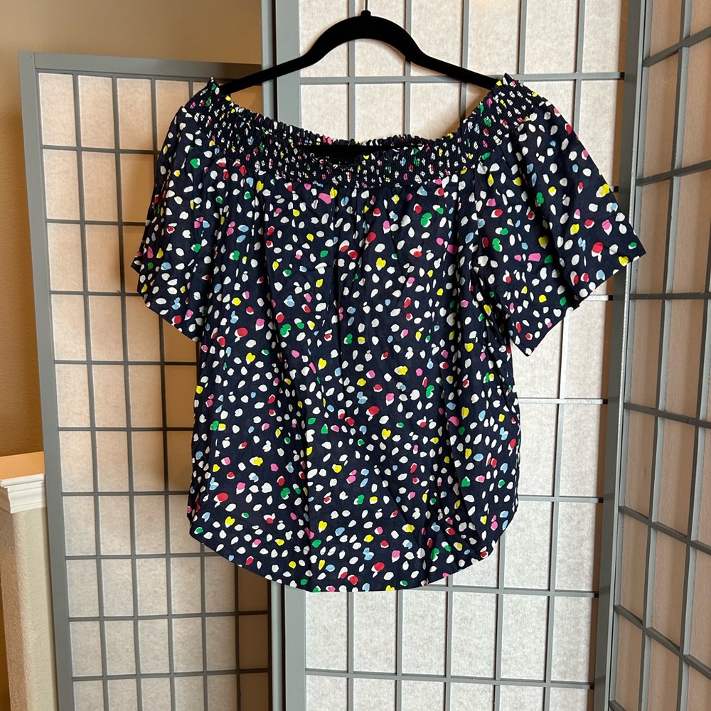 NWT J Crew Women's Off-Shoulder Polka Dot Top - Multicolor